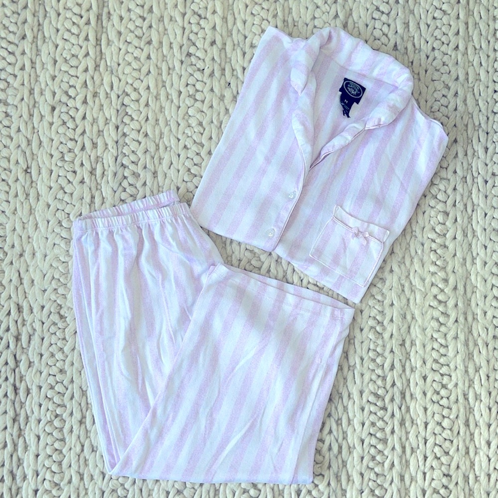 Laura Ashley Pink & White Striped Pajama Set - Size: M